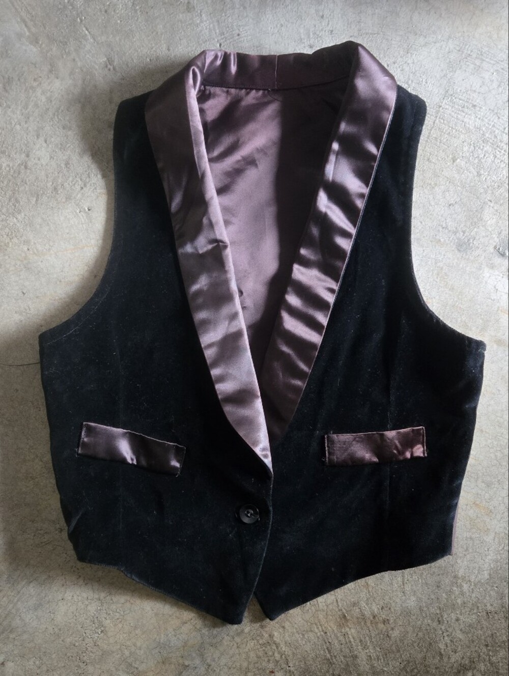 Vintage 70s Black Velvet Vest with Satin Trim